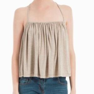 Max Studio London Striped Racerback Cami Tank Taupe/Beige